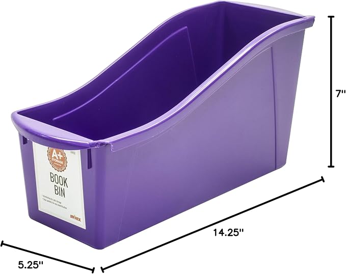 Storex Large Book Bin, Interlocking Plastic Organizer for Home, Office and Classroom, Assorted Teen Colors, 6-Pack (71141T06C) - Image 6