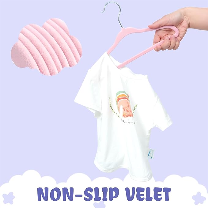 BAGAIL 50 Pack Kids Velvet Hangers 11 Inches Children's Clothes Hangers Non-Slip Baby Hangers for Infant/Toddler (Blush Pink) - Image 4