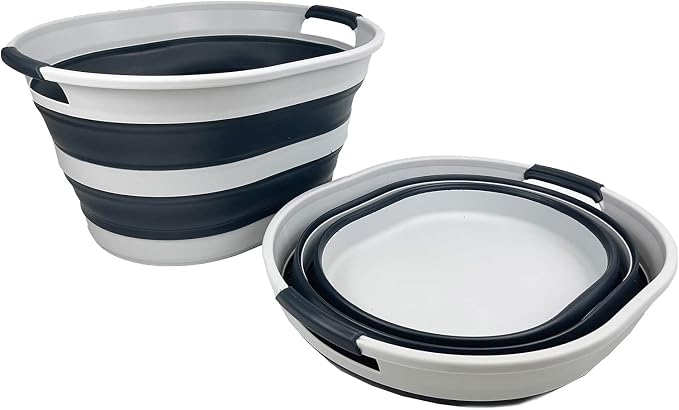 SAMMART 23L (6 Gallons) Set of 2 Collapsible Plastic Laundry Basket - Oval Tub - Foldable Storage Container/Organizer - Portable Washing Tub - Space Saving Laundry Hamper (Grey/Slate Grey) - Image 8