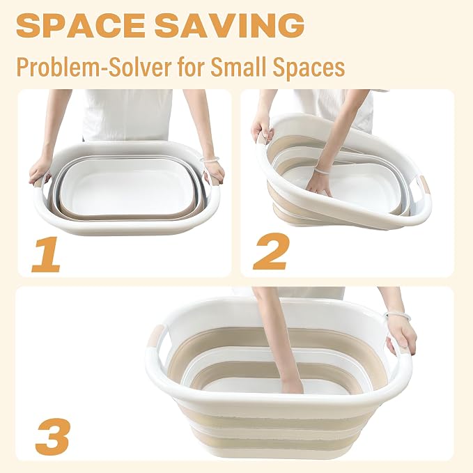 OOAMBB 43L(11.5Gallon) Collapsible Plastic Laundry Baskets (Beige, 2 Packs) | Pop Up Laundry hamper/Storage Container,Foldable Laundry Basket with Large Capacity,Sturdy,Space Saver - Image 7