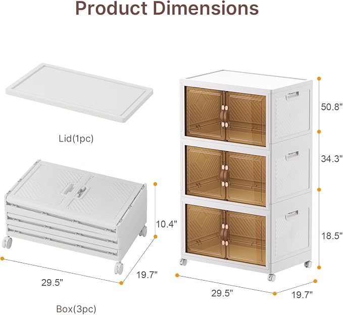 Stackable Storage Bins with Lids, 1080QT Lockable Storage Cabinet | Folding Storage Box with Doors and Wheels, Collapsible Plastic Drawers for Home, Garage, Office - Image 4
