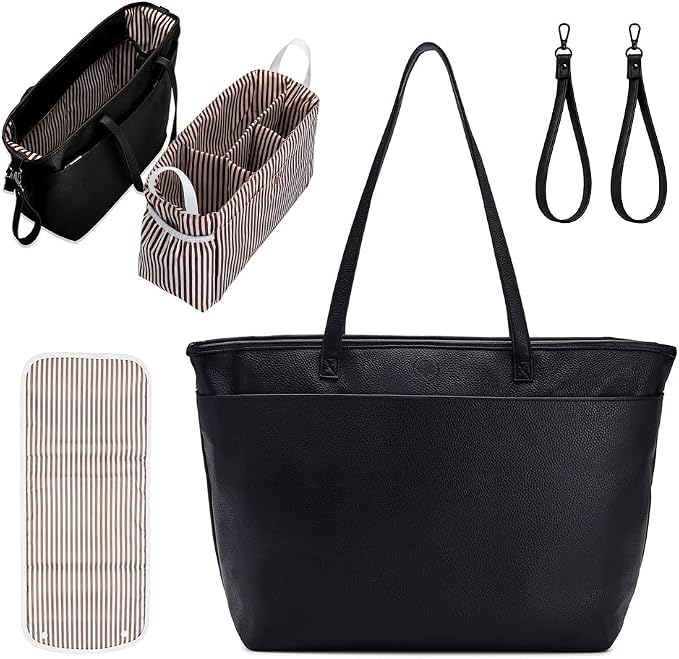 Parker Baby Co. Willow Tote, Vegan Leather Diaper Tote & Removable Insert | Stylish diaper tote bag with removable insert, changing pad and stroller hooks create a polished work-to-baby carryall by ParkerBabyCo