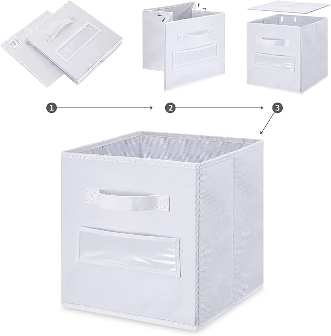 13x13x13 storage cube bins(Set of 8)Fabric storage cubes with 8 Labels Window Cards & a Pen,storage cubes 13x13, storage bin, Collapsible 13 inch cube storage bins,Cubby Organizer Boxes, White - Image 4