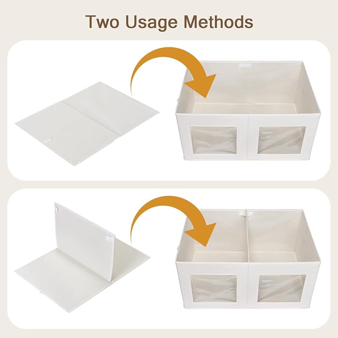 Univivi Large Fabric Storage Bins with Lids for Clothes 2 Pack, Beige | 24 x 17 x 12 In Foldable Storage Boxes with Handles, Clear Window, Closet Organizers for Home, Bedroom - Image 3