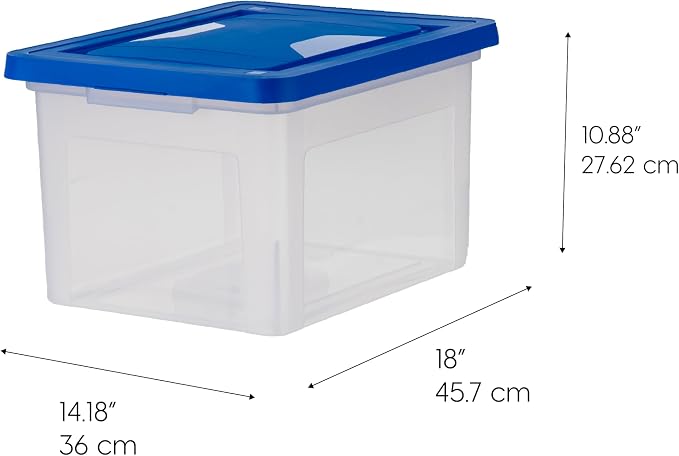 IRIS USA 3-Pack 35 Qt. Letter/Legal File Box with Lid, Clear/Blue | Organize lesson plans, classroom files and teaching materials with clear storage for teachers, schools and educators - Image 2