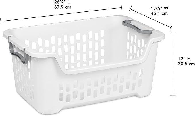 Sterilite 24 Pack Stacking Laundry Basket, 2 Bushel Clothes Hamper, White | Stackable Laundry Basket, Large Rectangular Storage Bin with Carrying Handles and Large 2 Bushel Capacity - Image 2
