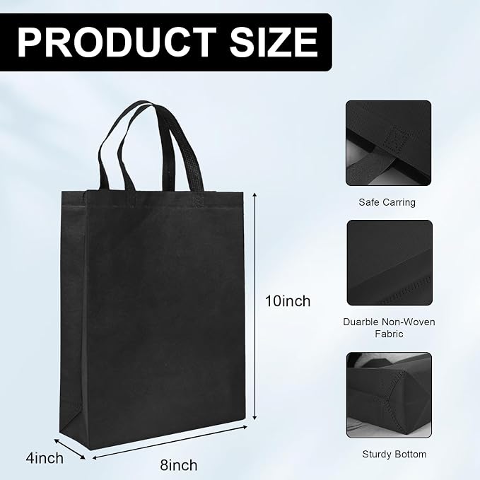 Non Woven Bags Bulk 100 Pcs Black Reusable Tote Bag Handle | 10x8x4 Inch Grocery Shopping Bags, Portable Gift Wrap For Merchandise Events Parties, Boutique Retail Store Supply Pack - Image 2