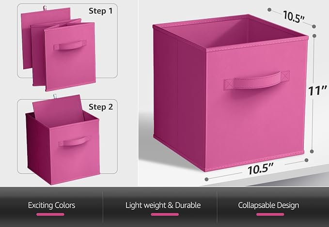 Sorbus Foldable Storage Cubes - 6 Pink Storage Bins for Organizing Pantry, Closet, Shelf, Nursery, Playroom, Toy Box, Cubby - 11 Inch Collapsible Fabric Baskets with Handle - Image 3