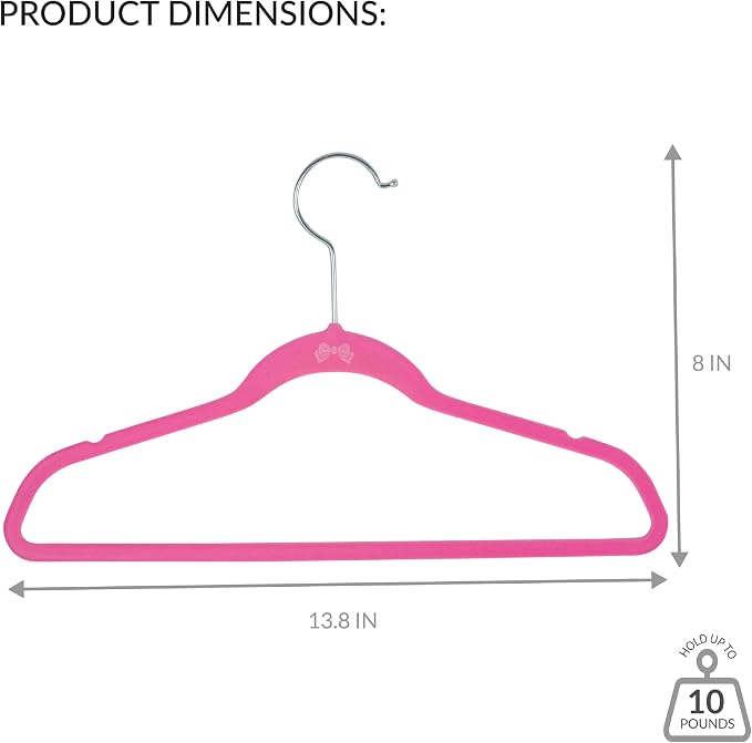 Simplify 100 Pack Kids Velvet Hangers | Slim | Non-Slip Design | Space Saving | Childrens Clothes | Shirts | Pants | Dresses | Baby Nursery | Closet Storage & Organization | Pink - Image 4