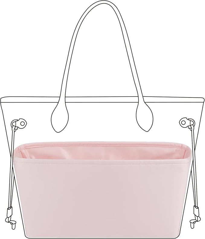 DGAZ Purse Organizer Insert Fits Neverfull-Mini/PM/MM/GM Bags，Silk Bag Organizer，Luxury Handbag & Tote Shaper（PM, Pink） | Soft and Lightweight,Perfect Fit,Multi-pocket Storage,Bag Protector,Luxury Bag Care,Handmade,for Smooth Bag Organizer by DGAZ