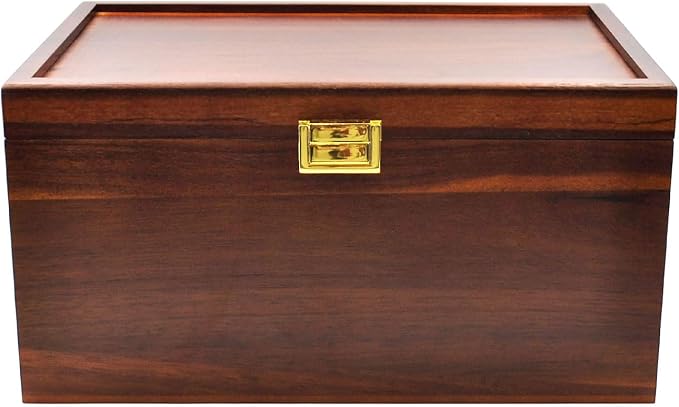 Large Wooden Storage Box with Hinged Lid, Acacia Wood Keepsake Chest | Vintage, 12" x 8.5" x 6.3", with Adjustable Tray, for Storing Souvenirs, Jewelry, Tools, Small Accessories, etc - Image 7