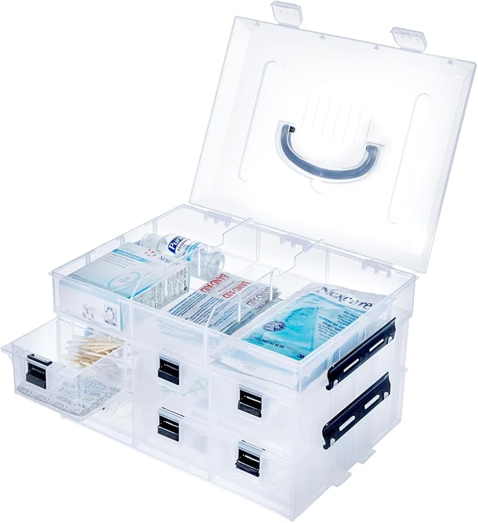 MyGift 11 Inch Clear Plastic Storage Box Container, Arts and Crafts Sewing Supplies Organizer Case with Black Accents, 24 Customizable Compartments, and 6 Drawers with Removable Dividers | Sewing Supplies Organizer Case with Black Accents, 24 Customiza... - Image 6