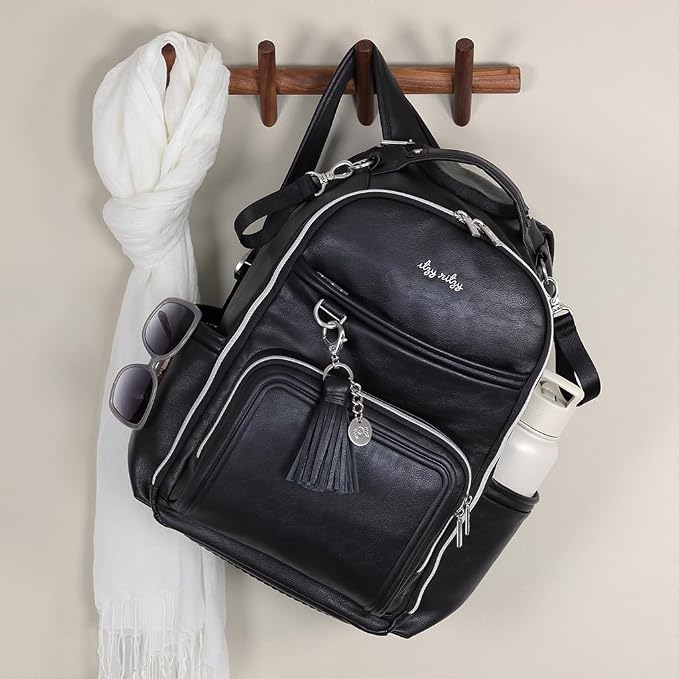 Itzy Ritzy Boss Plus Diaper Bag Backpack w/ 19 Pockets (Black with Silver) | Large Diaper Bag Backpack Includes 2 Insulated Bottle Pockets, Changing Pad, Stroller Clips, Padded Straps, Travel-Ready - Image 10