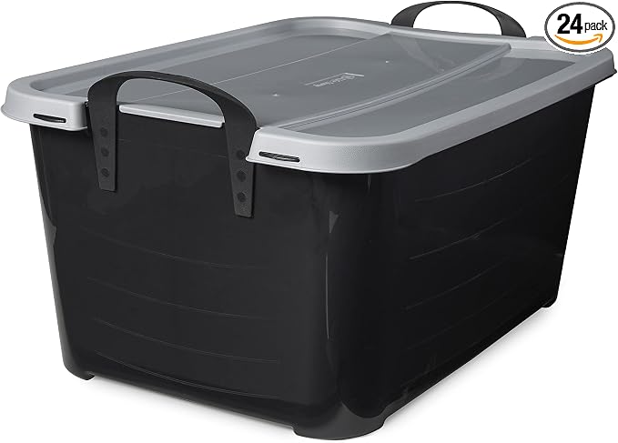 Life Story 24 Pack Stackable Storage Bin, 55 Qt Home Organizers, Black/Gray | Heavy-Duty Versatile Lightweight Locking Bins with Carrying Handles by LifeStory