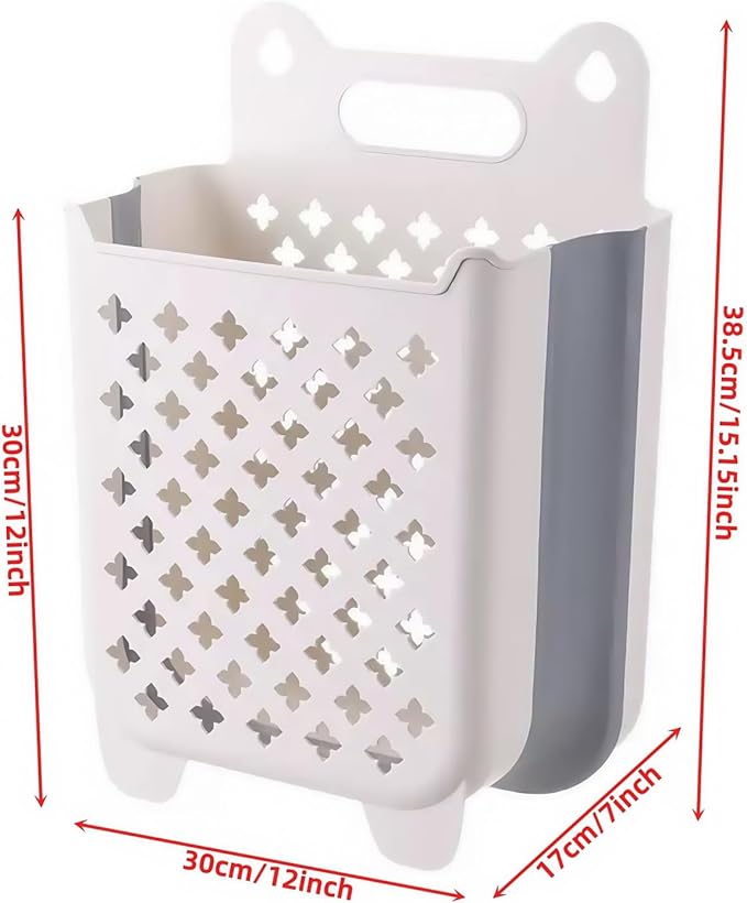 Wall Hanging Laundry Basket,Collapsible Hanging Laundry Hamper | Wall Hanging Laundry Basket,12“ x 7” x 15.1,Collapsible Hanging Laundry Hamper,2Pcak(Light grey) - Image 2