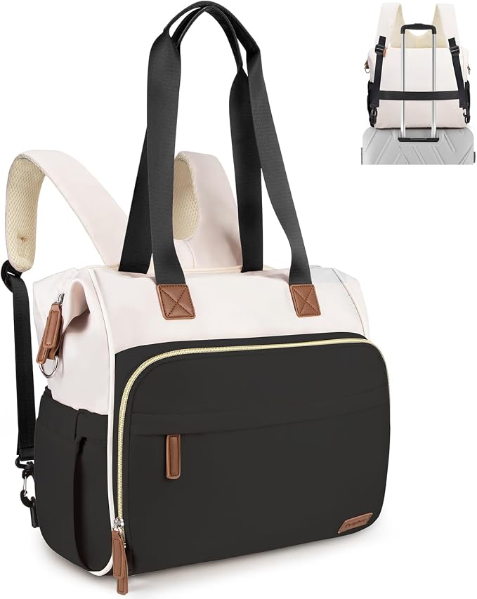 Diaper Bag Backpack Mommy Bag Large Capacity Diaper Backpack Travel Essential Baby Diaper Bag for Mom and Dad, Black (Black & Creamy-White) - Image 9