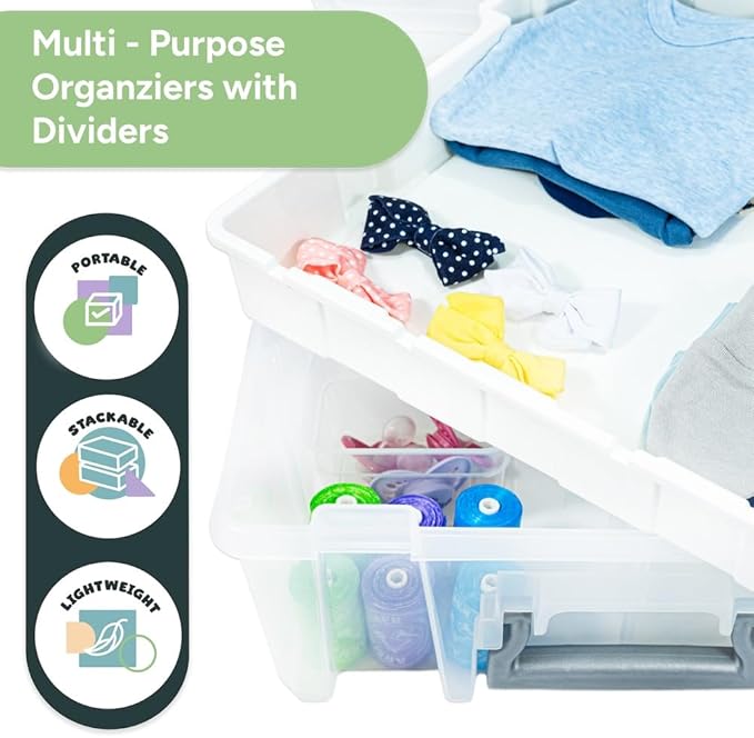 Best Kept Super Satchel Double Deep with Lift-Out Tray, Clear | Lift-Out Tray Plus Removable Dividers, 15.25 x 14 x 6.25 Inches, Silver Latches, Stackable Polypropylene - Image 3