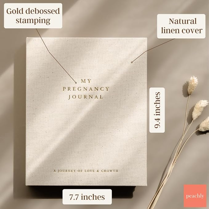 Peachly Pregnancy Journal for First Time Moms - Linen Memory Book | Gift-boxed 110-page maternity keepsake & pregnancy scrapbook. Bump photo pages, hospital & newborn checklists, archival paper - Image 4