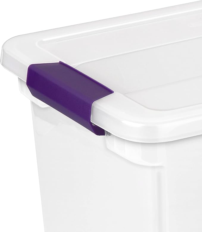 Sterilite Large Clip Box, Stackable Small Storage Bin with Latching Lid, Plastic Container to Organize Paper, Office, Clear Base and Lid (Pack of 6) | Clear Plastic Organizers with Color Accent Latches for Closet, Bedroom, Shelving Units, Dorm Room and... - Image 5