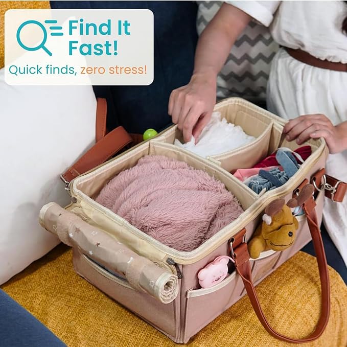 Baby Diaper Bag, Cute Felt Diaper Caddy Organizer with Removable Shoulder Strap, Baby Basket Essentials for All Newborn Baby Products Nursery Basket (Beige) - Image 5