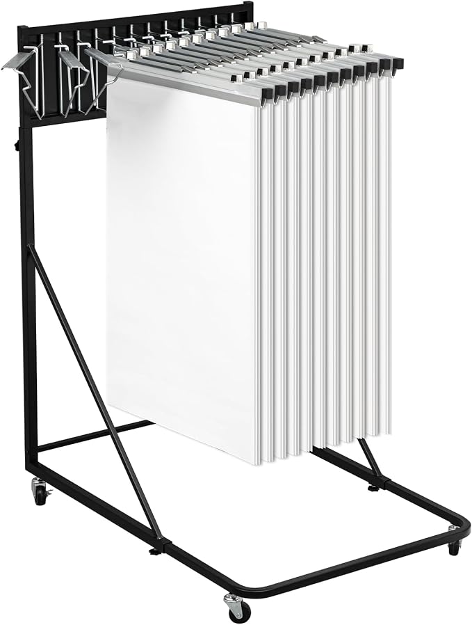 Thyle Mobile Blueprint Storage Black Vertical Poster Display Rack Heavy Duty Plan Holder with 12 Brackets Height Length Adjustable Rolling Stand Wheel File Organizer Stand for Office Home School by Thyle
