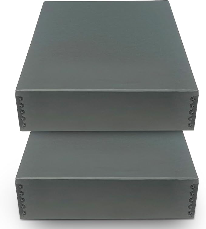 Golden State Art, Archival Storage Box, Gray, 11.75x15.25x3 Inch, Pack of 2 | Acid-Free Museum Box with Metal Edge Corner, for Storing Artwork Photos Documents Prints Arts And Crafts by GoldenStateArt