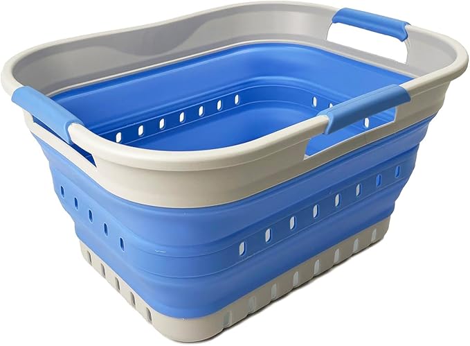 SAMMART Collapsible Plastic Rectangular Laundry Basket - Foldable Pop Up Storage Container/Organizer - Portable Laundry Hamper - Space Saving (Grey/Little Boy Blue, 19L) by SAMMART