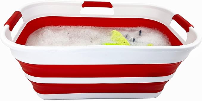 SAMMART 21L (5.5 Galloons) Collapsible Plastic Storge Basket - Foldable Pop Up Storage Container/Organizer - Portable Washing Tub - Space Saving Hamper/Basket (White/Viva Magenta (Set of 2)) - Image 4