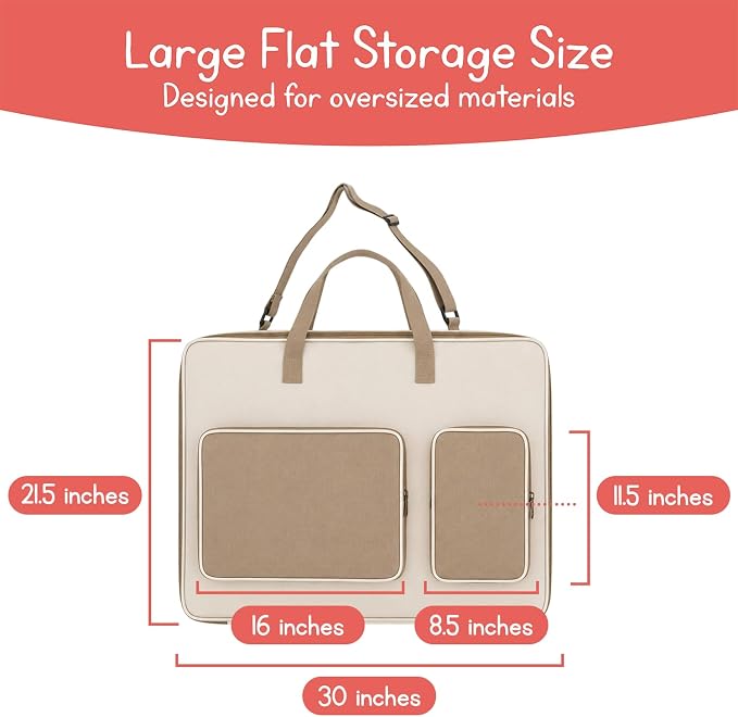 Large Art Portfolio Bag with Padded Protection – 30"×21.5" Water-Resistant Storage & Travel Bag for Canvases, Posters, Cutting Mats, Teaching Materials, Multiple Pockets - Image 2