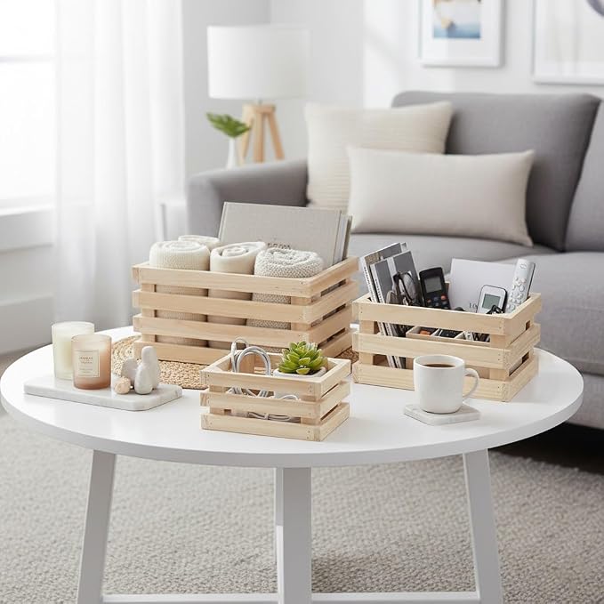 Oairse Set of 3 Nesting Wooden Storage Crates - Rustic Wooden Storage Crates for Display Wood Container Boxes Wood Baskets for Farmhouse Flower Stand Display Rack for Shops or Exhibitions Home Decor - Image 6