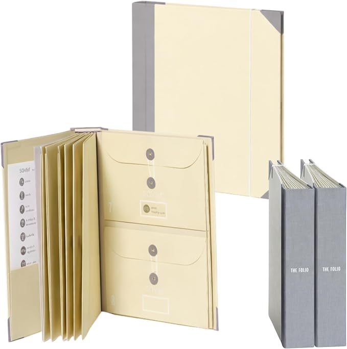 The Folio® Important Document Organizer by Savor | Binder with Guided Labels, Acid-Free File Folder Organizer with 10 Pockets, Document Holder for Home Records, Legal and Medical Papers (Slate) 2 Set by Savor