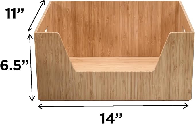 MobileVision Bamboo Storage Box with Open Front Stackable Bin Organizer to use in closets, bedrooms, kitchens, home & office, 14 x 11 x 6.5 inches - Image 2