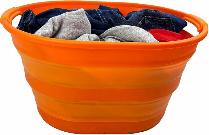 SAMMART 23L (6 Gallons) Collapsible Plastic Laundry Basket - Oval Tub/Basket - Foldable Storage Container/Organizer - Portable Washing Tub - Space Saving Laundry Hamper (Orange) - Image 9