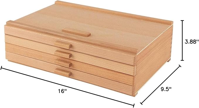 Cezanne Creative Mark Pastel Storage Box, 4-Drawer Wooden Art & Craft Supplies Organizer, Birch Wood, Brown - Image 3