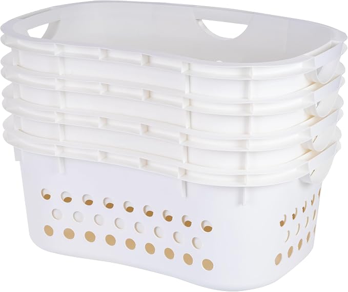 IRIS USA Laundry Basket, 51L Plastic Hip Hold Hamper, 4 Pack, 1.5 Bushel | Comfortable hip-hold handles and ventilated design make transporting clothes, towels, and linens easier. - Image 8