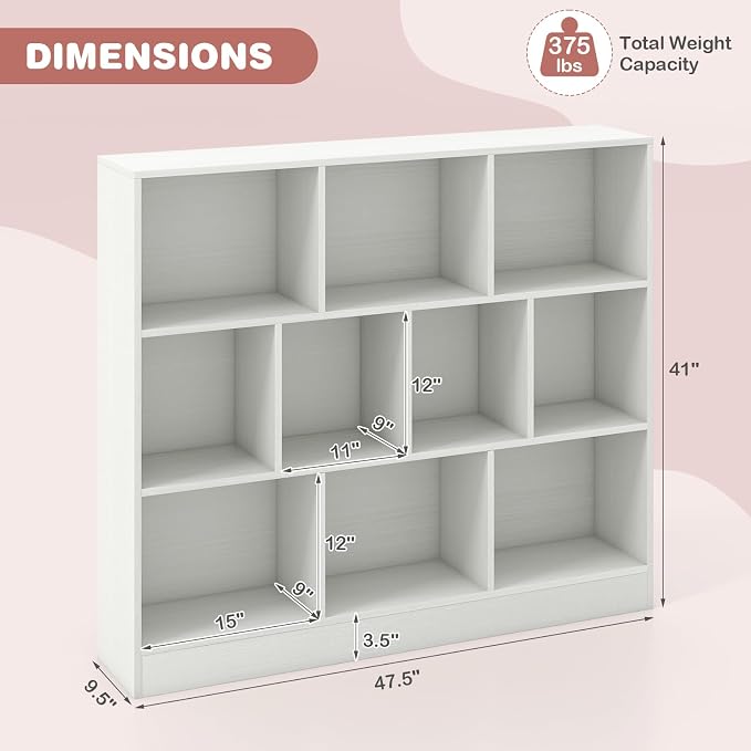 HONEY JOY Kids Toy Storage Organizer, 10-Section Wooden Floor Storage Cabinet, 41” Daycare Toy Chest, 3-Tier Kids Display Bookshelf for Classroom, Playroom & Nursery, Kindergarten (White) - Image 3