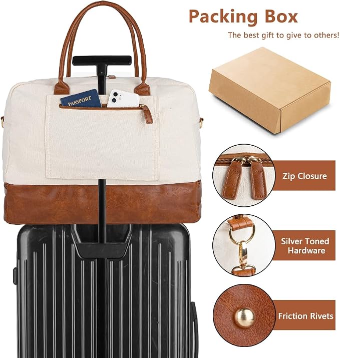 MyMealivos Canvas Weekender Bag Travel Duffel Shoe Compartment Overnight | 16oz High-Density Canvas | Airline Approved 20"x13"x10" Personal Item Size | Separate Bottom Shoe Wardrobe & Toiletry Pouch - Image 5