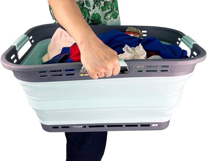 SAMMART 42L (11 Gallon) Collapsible Plastic Storage Basket - Foldable Pop Up Storage Container - Portable Laundry Organizer - Space Saving Hamper (Pink+Lake Green, 42L (Style A)) - Image 6