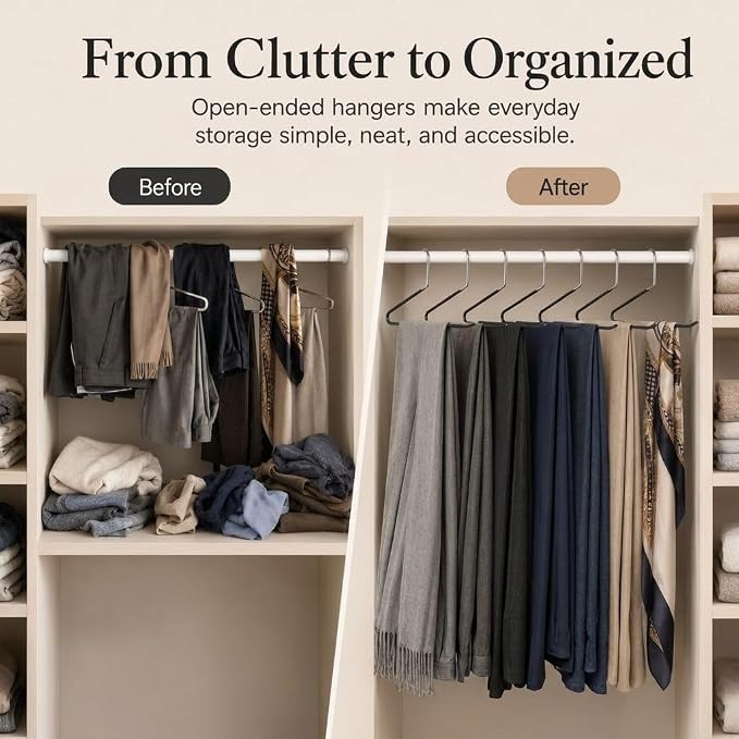 Pants Hangers 40 Pack Open-Ended Metal Pants Hangers Space Saving | Jeans Hangers with slim profile, metal pants hangers with non-slip coating, easy access for slacks, jeans, and trousers - Image 7