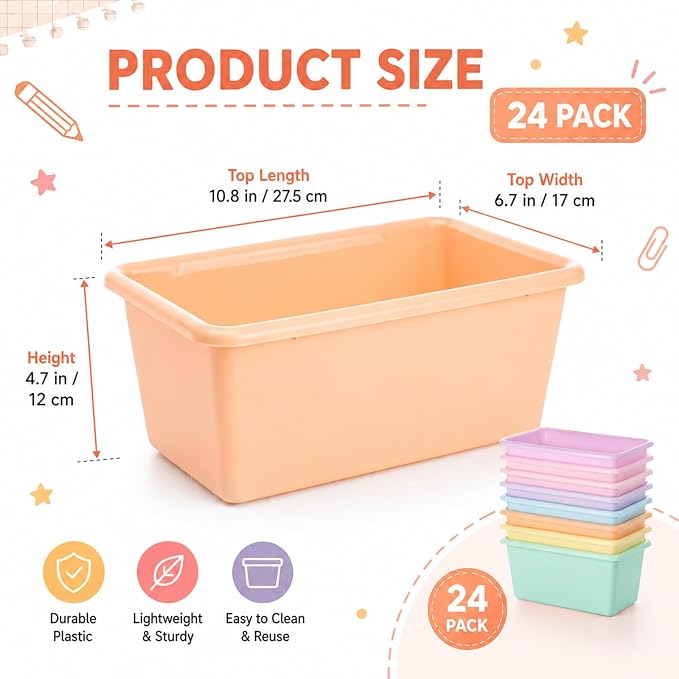 gisgfim 24 Pack Plastic Cubby Storage Bins Crew Toy Stackable Bin Classroom Plastic Cubby Bins Stackable Storage Containers Classroom Book Bin for Student Teacher School Office Home(Pastel) - Image 2