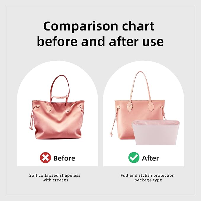 DGAZ Purse Organizer Insert Fits Neverfull-Mini/PM/MM/GM Bags，Silk Bag Organizer，Luxury Handbag & Tote Shaper（GM, Pink） | Soft and Lightweight,Perfect Fit,Multi-pocket Storage,Bag Protector,Luxury Bag Care,Handmade,for Smooth Bag Organizer - Image 4
