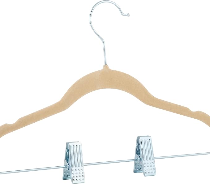 Simplify 60 Pack Children's Velvet Hangers | Durable | Lightweight | Non-Slip | Nursery | Shirt | Pants | Tank Top | Ivory | Clips | Closet Organization - Image 8
