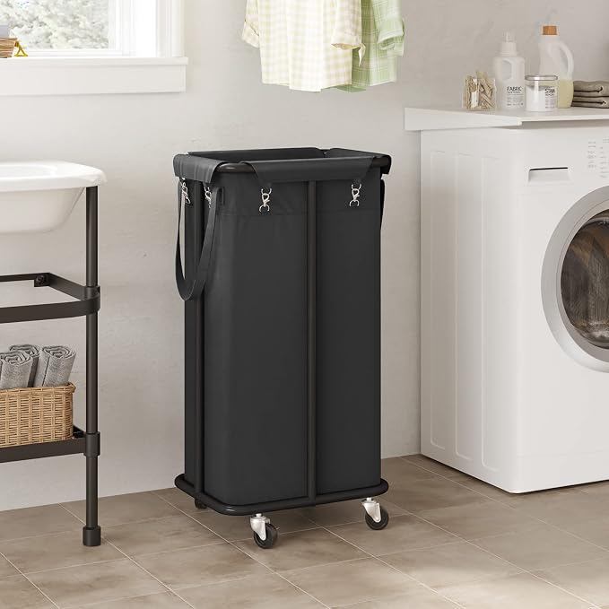 WOWLIVE 100L Rolling Laundry Basket with Wheels, Tall Laundry Hamper | Laundry Cart with Steel Frame and Removable Bag, Foldable Dirty Clothes Hamper for College Dorm, Laundry Storage, Black - Image 2