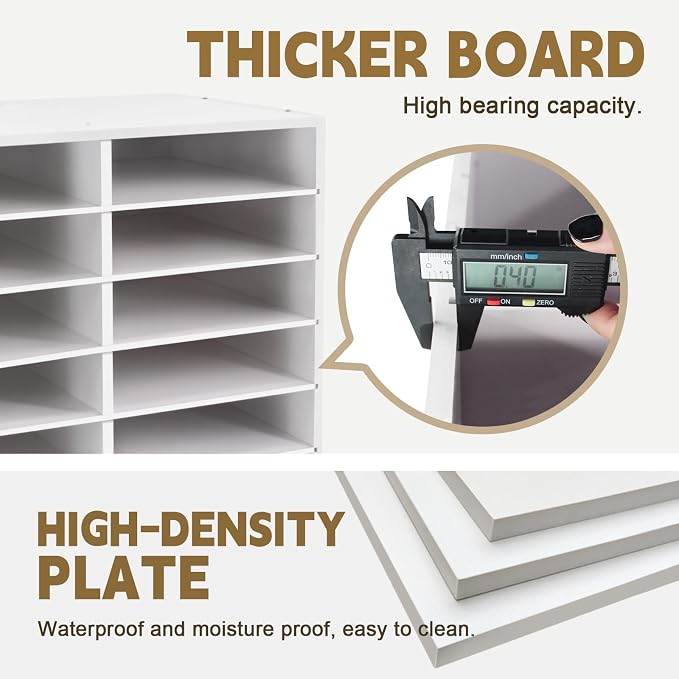 SONGWAY Desk Paper Storage Organizer - 12-Slot Literature Organizer with Adjustable Shelves, Countertop Mail Sorter Organizer, Desk File Sorter Organizer, Mailbox for Classroom Office, White - Image 6