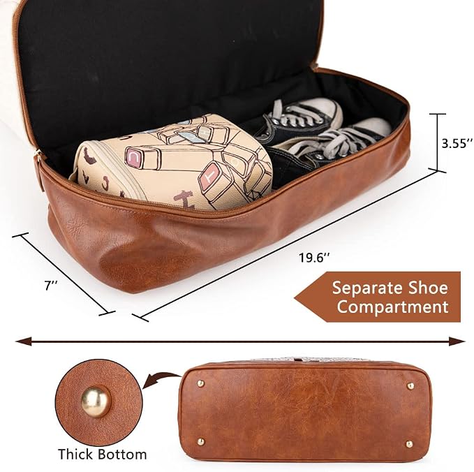 MyMealivos Canvas Weekender Bag Travel Duffel Shoe Compartment Overnight | 16oz High-Density Canvas | Airline Approved 20"x13"x10" Personal Item Size | Separate Bottom Shoe Wardrobe & Toiletry Pouch - Image 4