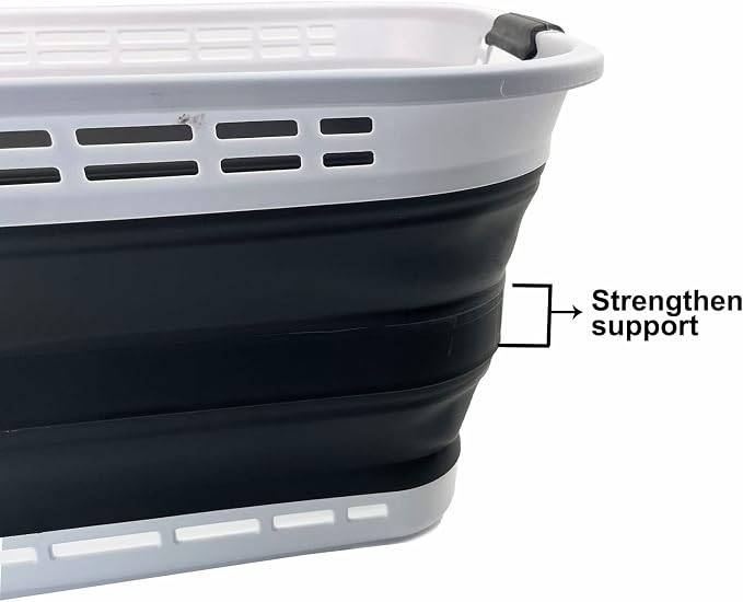 SAMMART 42L (11 gallons) Collapsible Plastic Laundry Basket - Portable Pop Up Storage Container/Organizer - Portable Hamper - Space Saving Easy Storage (White/Asphait (Set of 2)) - Image 4