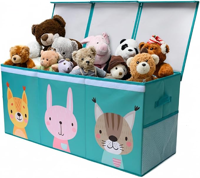 SoftOwl Extra Large Toy Storage Organizer with Lid - Sturdy, Collapsible Toy Chest Storage Box with Cute Design - Toys Bin with Dividers for Kids, Boys, Girls, Nursery, Bedroom, Play room 37"x16"x14" by SoftOwl