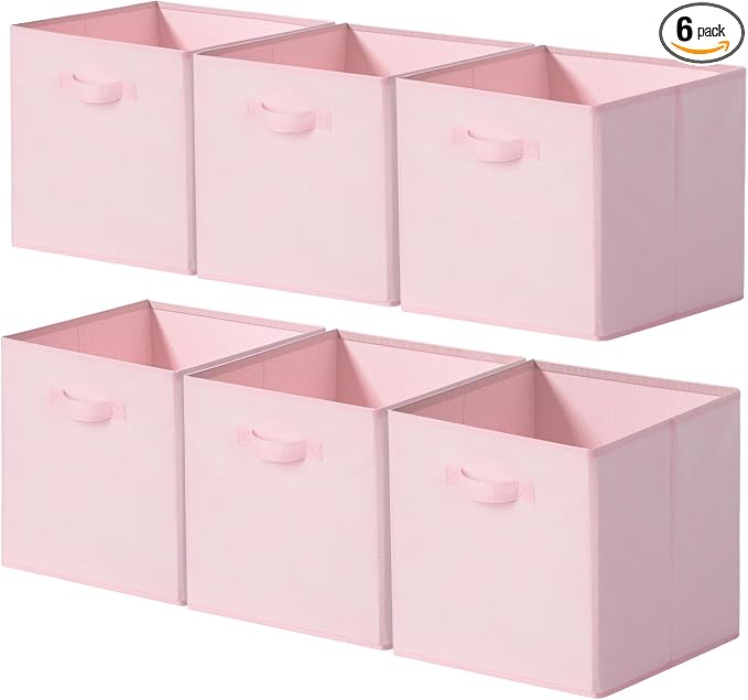 Cupic Cupid 6-Pack 13x13 Cube Storage Bins, Storage Cube Organizer, Pink | Foldable, Reinforced Front Handle, Holds Clothes, Toys, Blankets, Fits Closet, Cube Shelves, Nursery, Bedroom by CupicCupid
