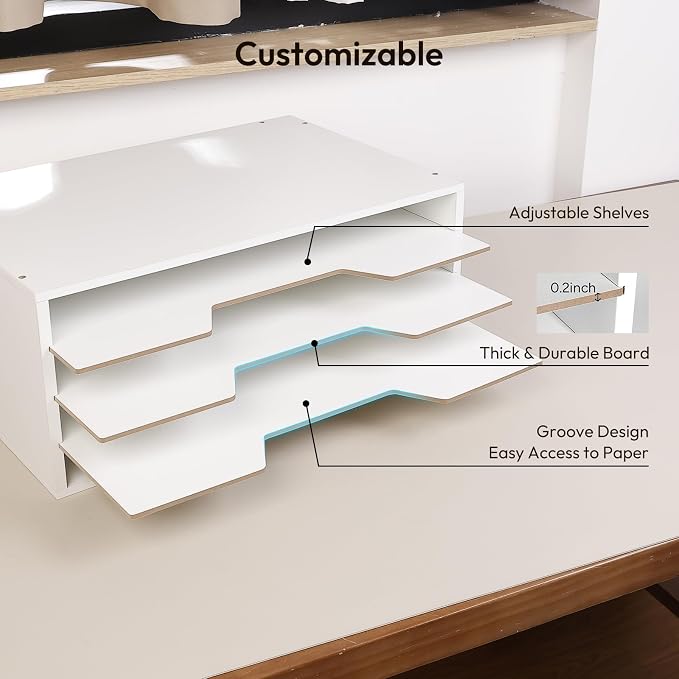 12x18 Construction Paper Organizer, 4-Tiers Paper Storage Shelf | Adjustable Wooden Desk Organizer, Stackable File Holder and Letter Tray for Office, Home, Classroom - Image 4