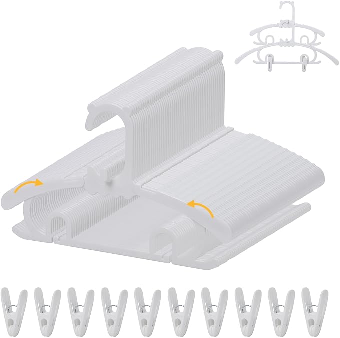 50 Pack Baby Hangers with 16 Clips 11-15 Inch Adjustable Kid Hanger White | Multifunctional Children Hanger for Girl Boy Toddler Kids Child by YeJieYJ